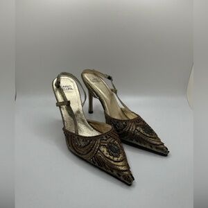 Carlo Fellini Women’s Lyli Nightlife Sequin Slingback Gold Shoes Size 8